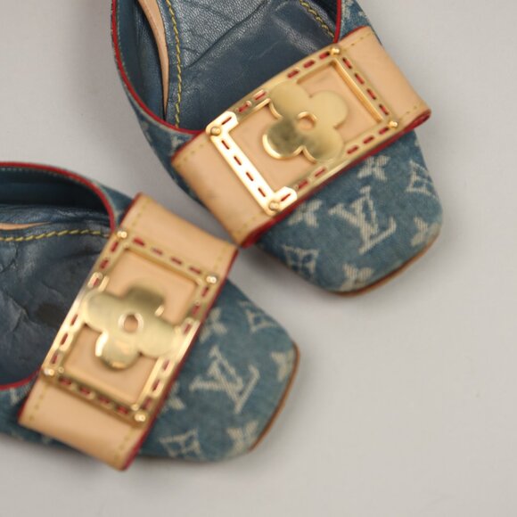 LOUIS VUITTON Denim Monogram Mules - Picture 4 of 9